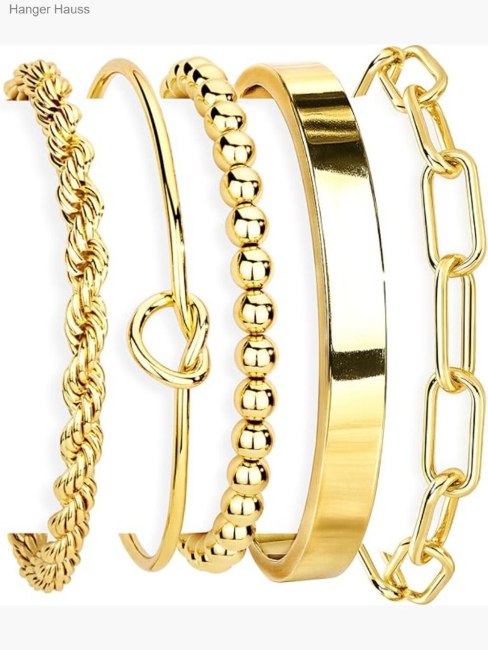Stackable Gold Bracelet Set Non Tarnish Waterproof Chunky Cuff